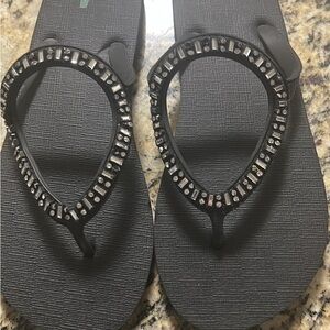 Sanuk Black Sandals with Rhinestone Detail